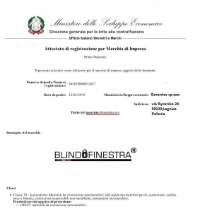 Registrazione  ufficiale marchio &quot;Blindofinestra&quot;